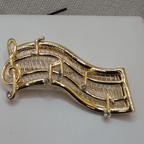 Vintage Musical Stave Goldtone Brooch - Picture 1 of 6